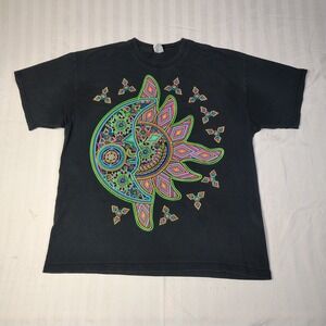 VINTAGE Yazbek Men Graphic T-Shirt XL Black Puerto Vallarta Mexico Sun Moon Art